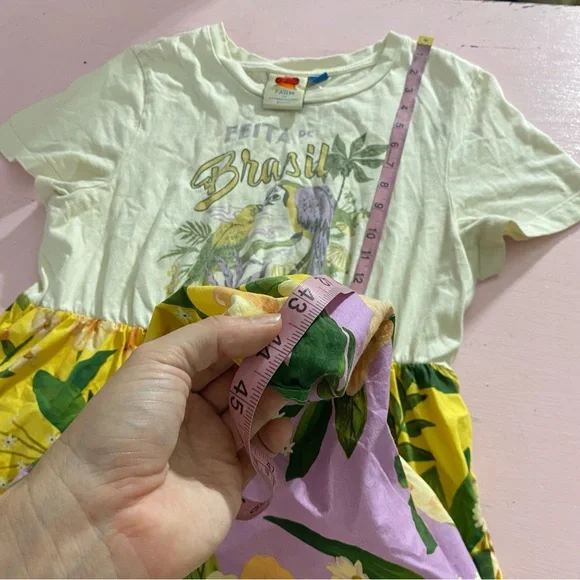 Farm Rio 100% Cotton Tiered Maxi Shirt Dress yellow floral motif Large Petite - Picture 11 of 16